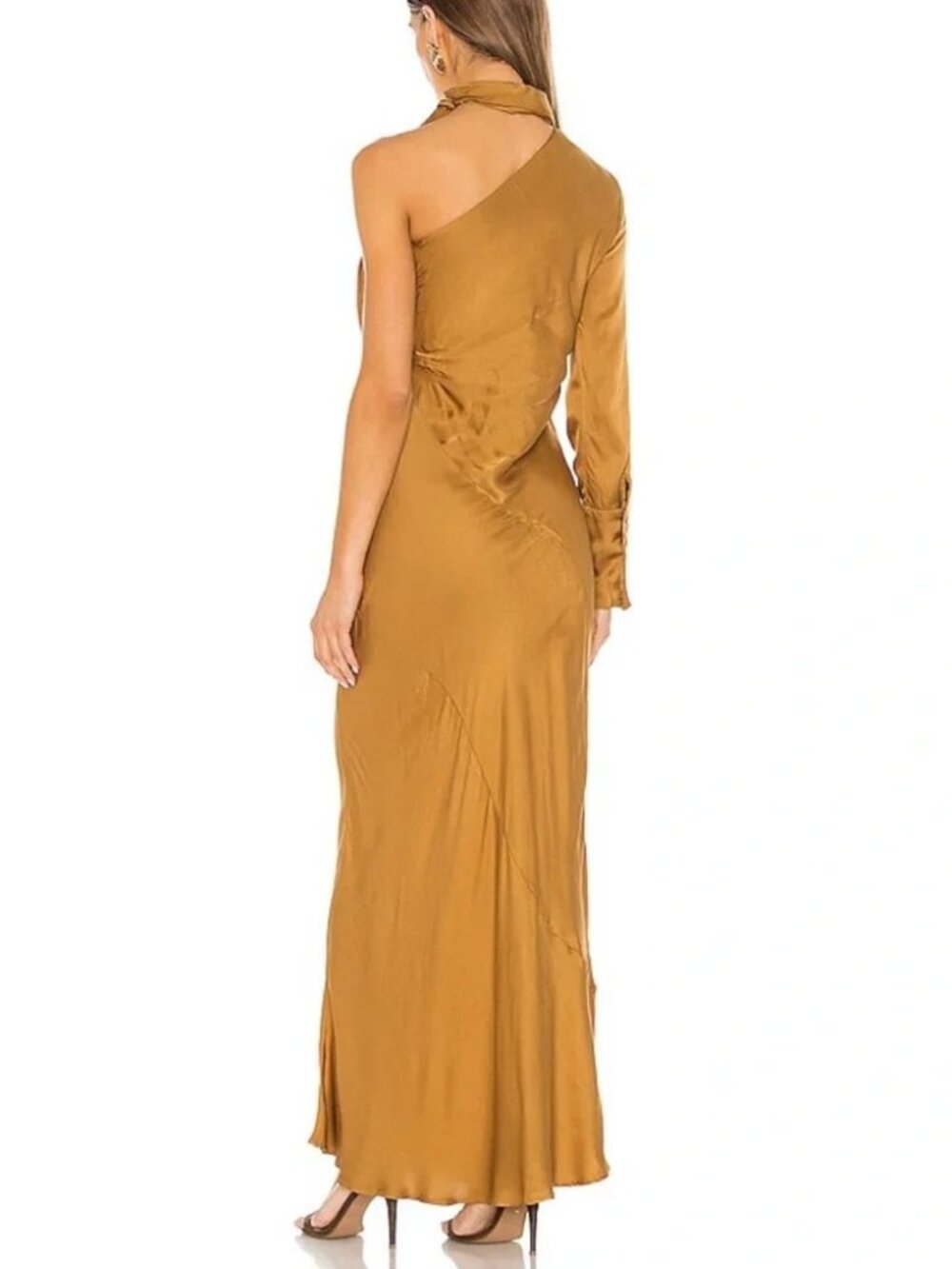 Young Fabulous & Broke Febe Olive Bark (Dark Gold) One Shoulder Maxi Dress - Picture 4 of 4